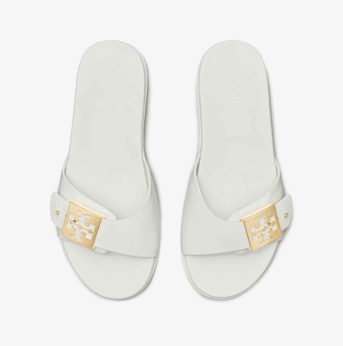 TORY BURCH MELLOW BUCKLE WHITE GOLD SLIDE Shoe Main & Taylor Shoes