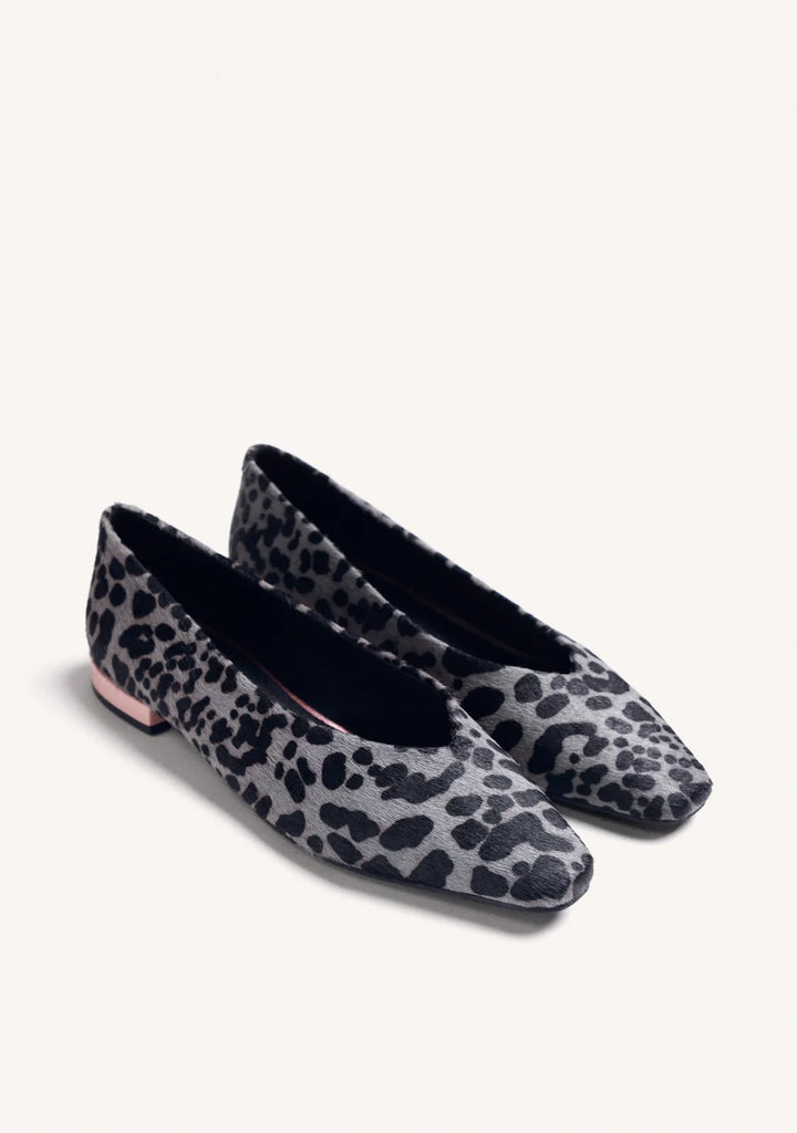80165 GREY ANIMAL PRINT HAIRCALF BALLET FLAT