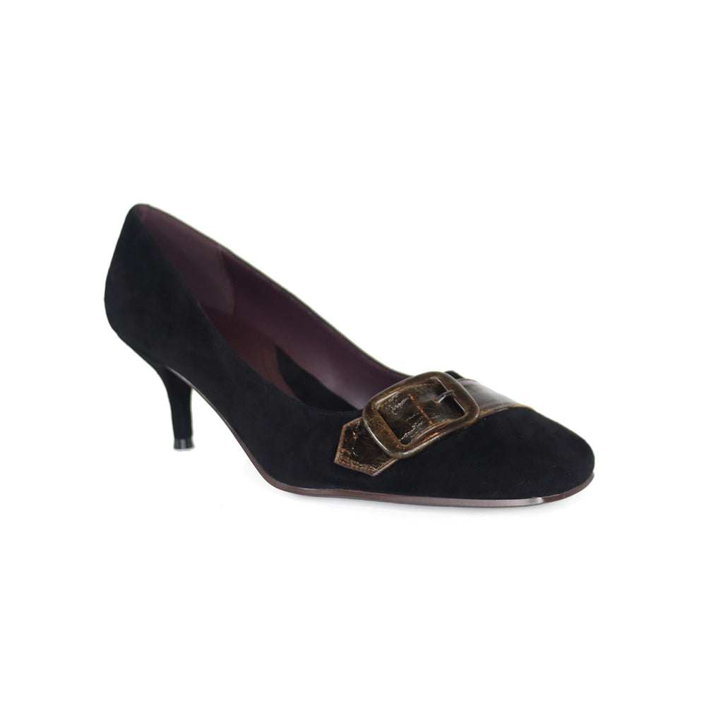 ARMINA BLACK SUEDE/BROWN PUMP