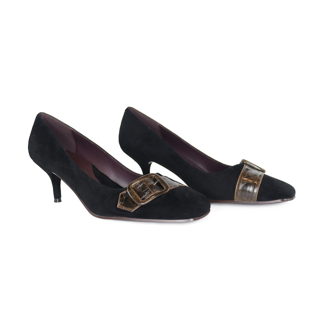 ARMINA BLACK SUEDE/BROWN PUMP