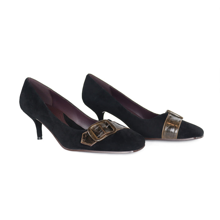ARMINA BLACK SUEDE/BROWN PUMP