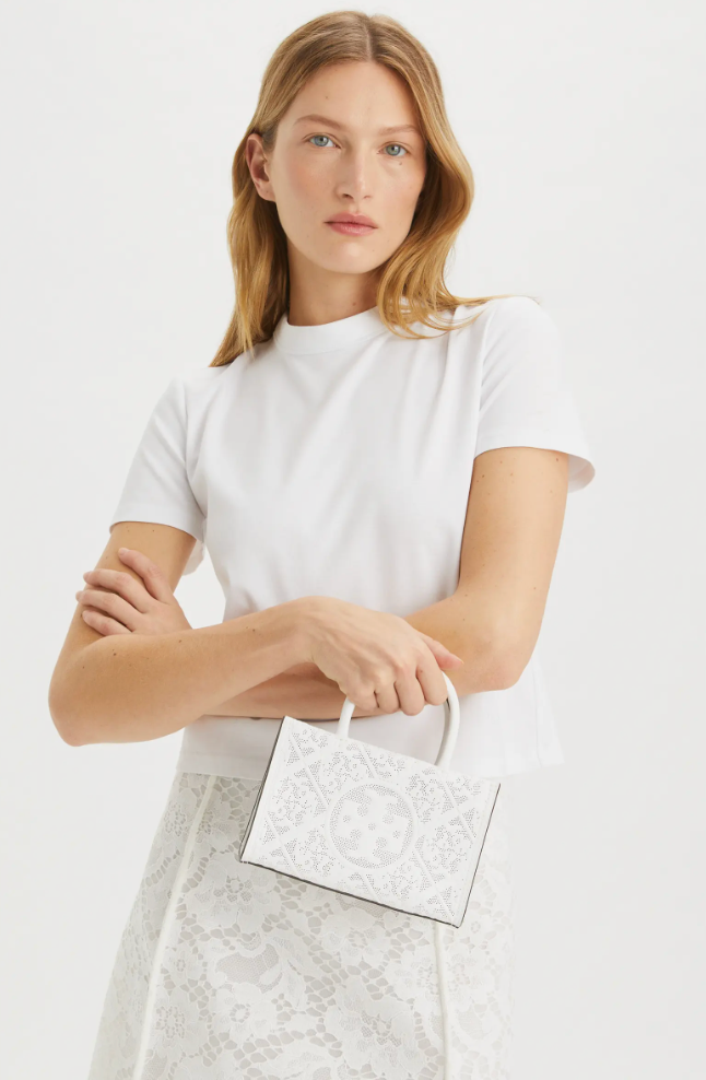 ELLA BIO MINI PERFORATED TOTE WHITE – Main & Taylor ELLA BIO MINI PERFORATED TOTE WHITE – Main & Taylor