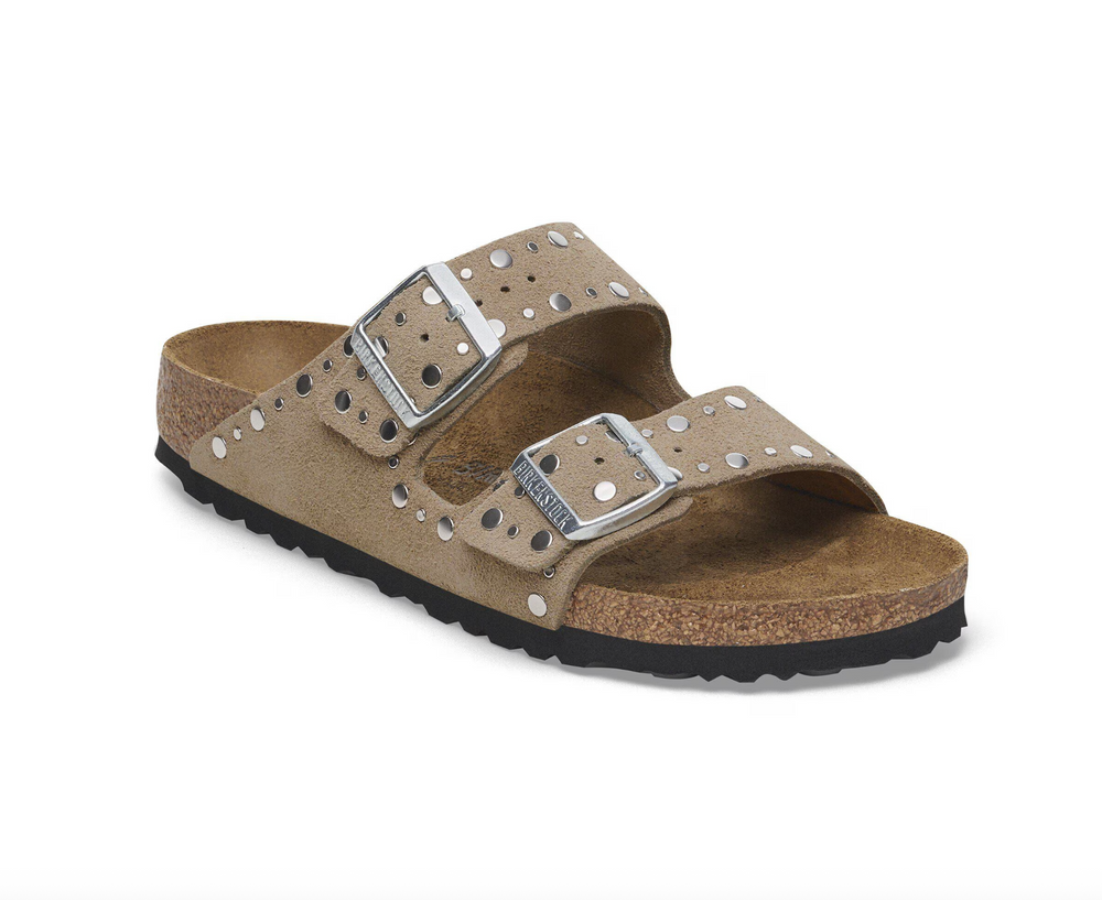 ARIZONA RIVETS TAUPE SUEDE SANDALS