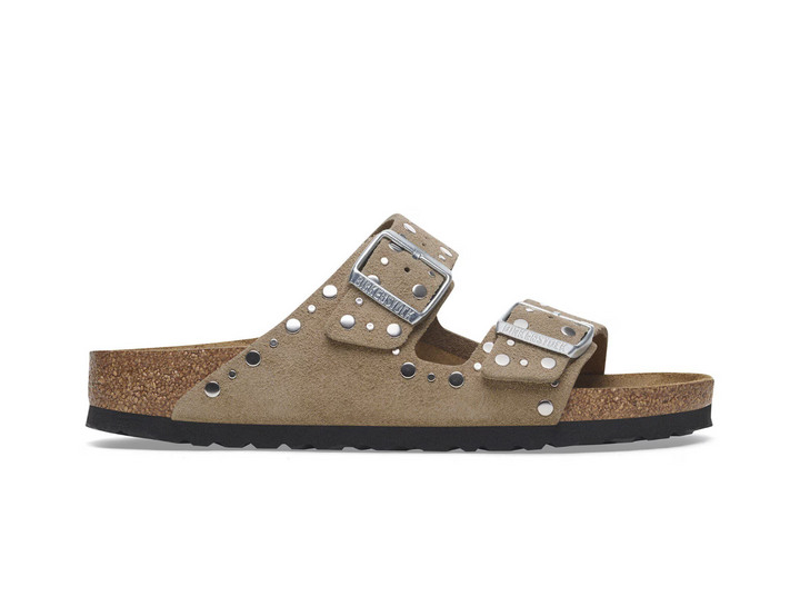 ARIZONA RIVETS TAUPE SUEDE SANDALS