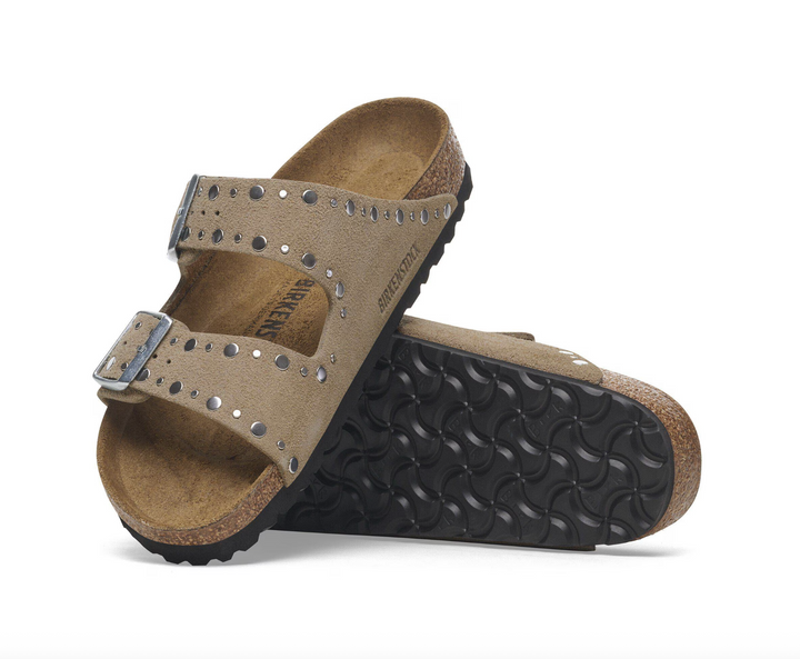 ARIZONA RIVETS TAUPE SUEDE SANDALS