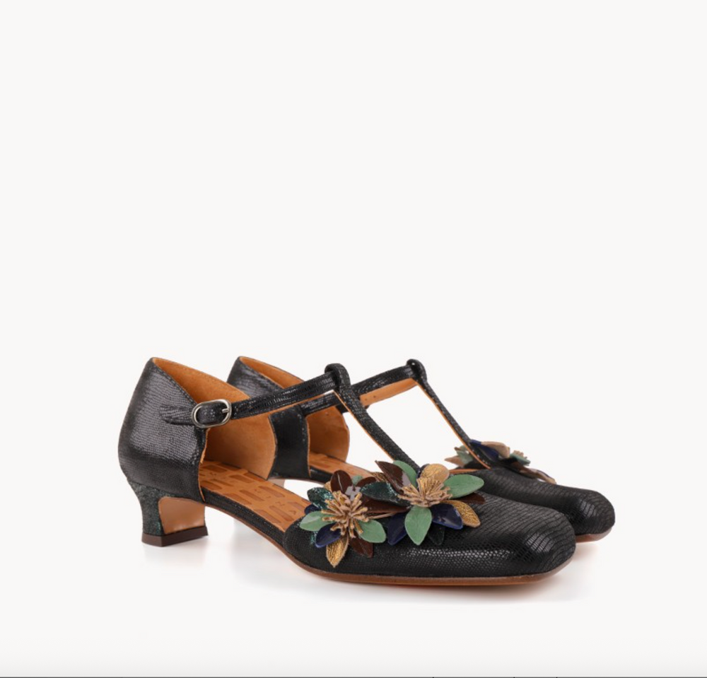 IZFERA BLACK/GREEN LOW HEEL