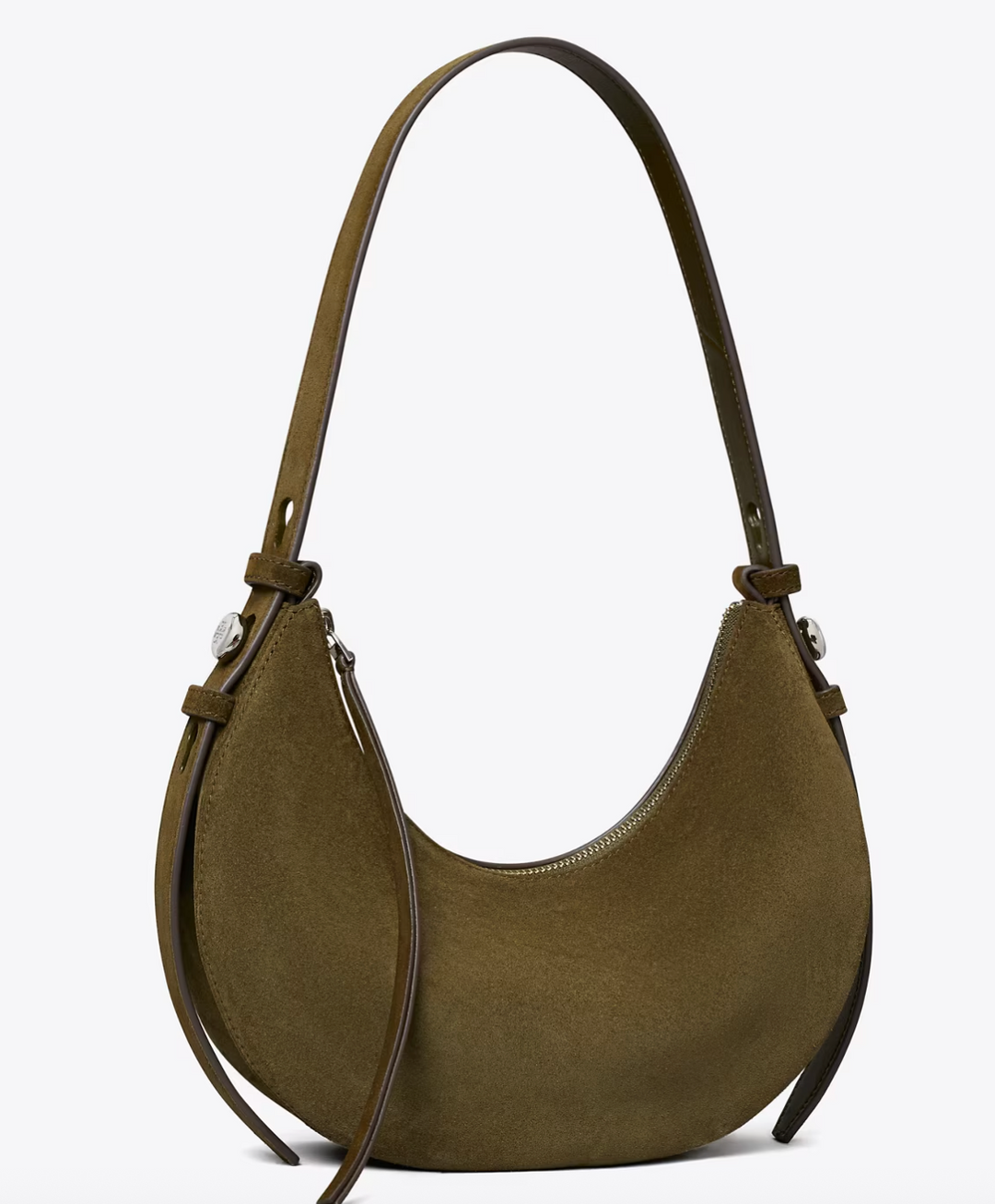 ROMY HALF MOON DARK OLIVE SUEDE BAG