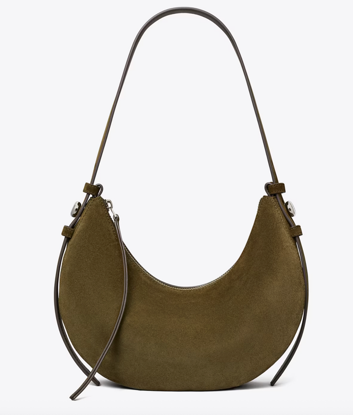 ROMY HALF MOON DARK OLIVE SUEDE BAG