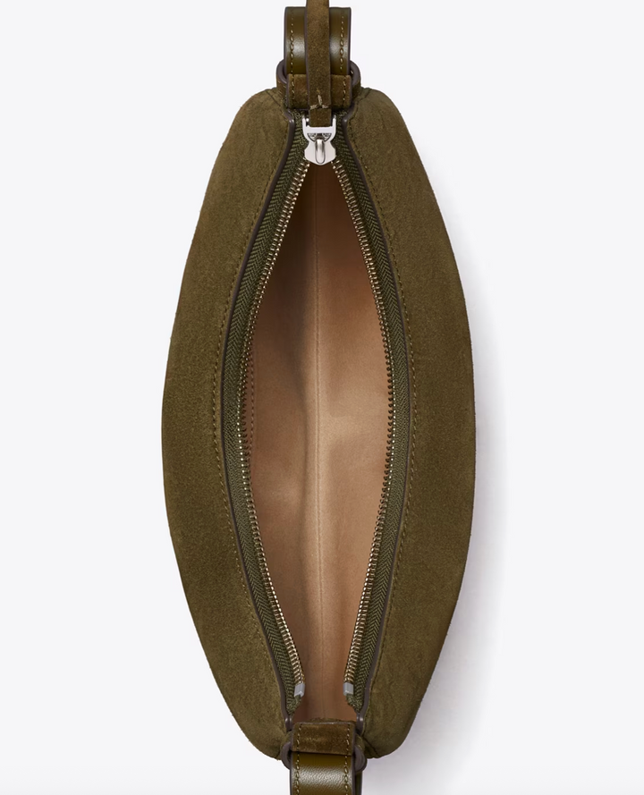 ROMY HALF MOON DARK OLIVE SUEDE BAG