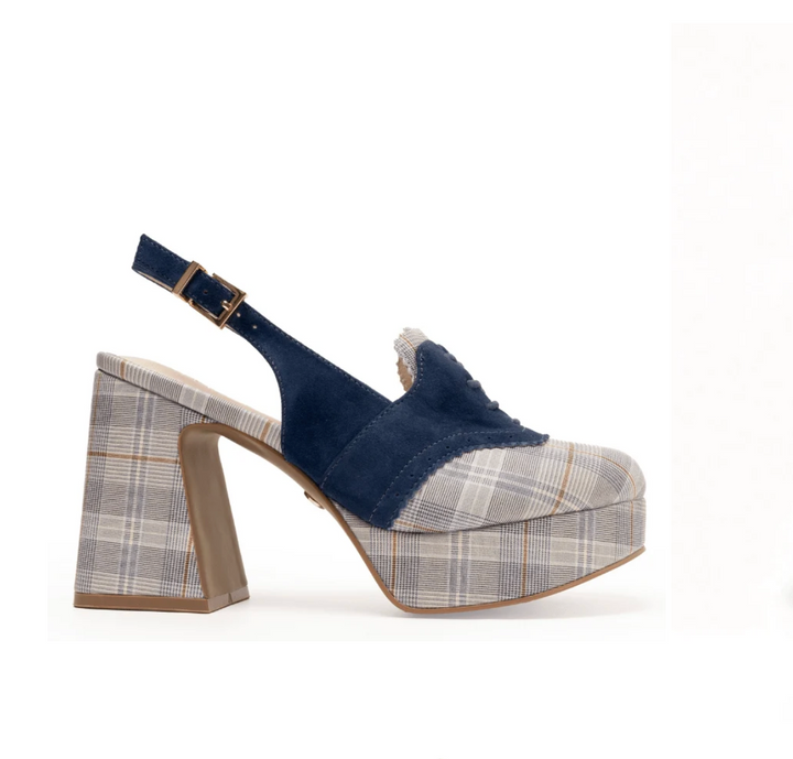 PEACE BLUE SUEDE PLAID HEEL