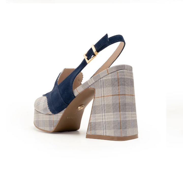 PEACE BLUE SUEDE PLAID HEEL