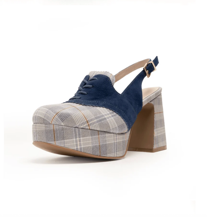 PEACE BLUE SUEDE PLAID HEEL