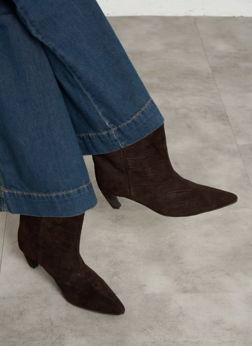 ELERA DARK BROWN CROC EMBOSSED BOOT