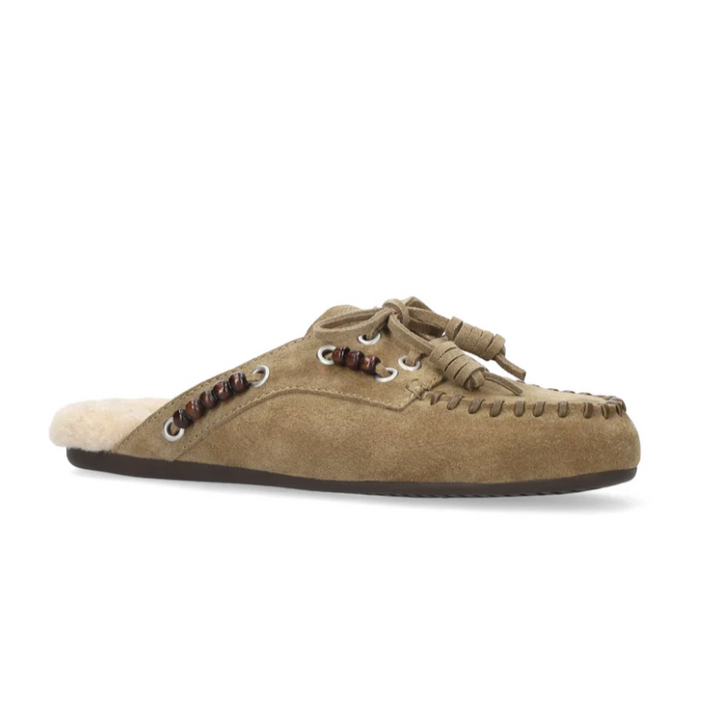 VIOLETTA OLIVE SUEDE BACKLESS MOCCASIN