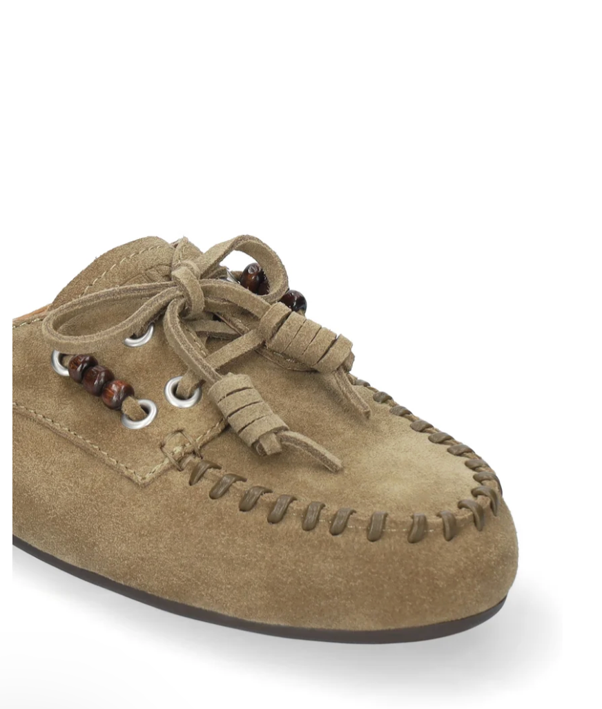 VIOLETTA OLIVE SUEDE BACKLESS MOCCASIN