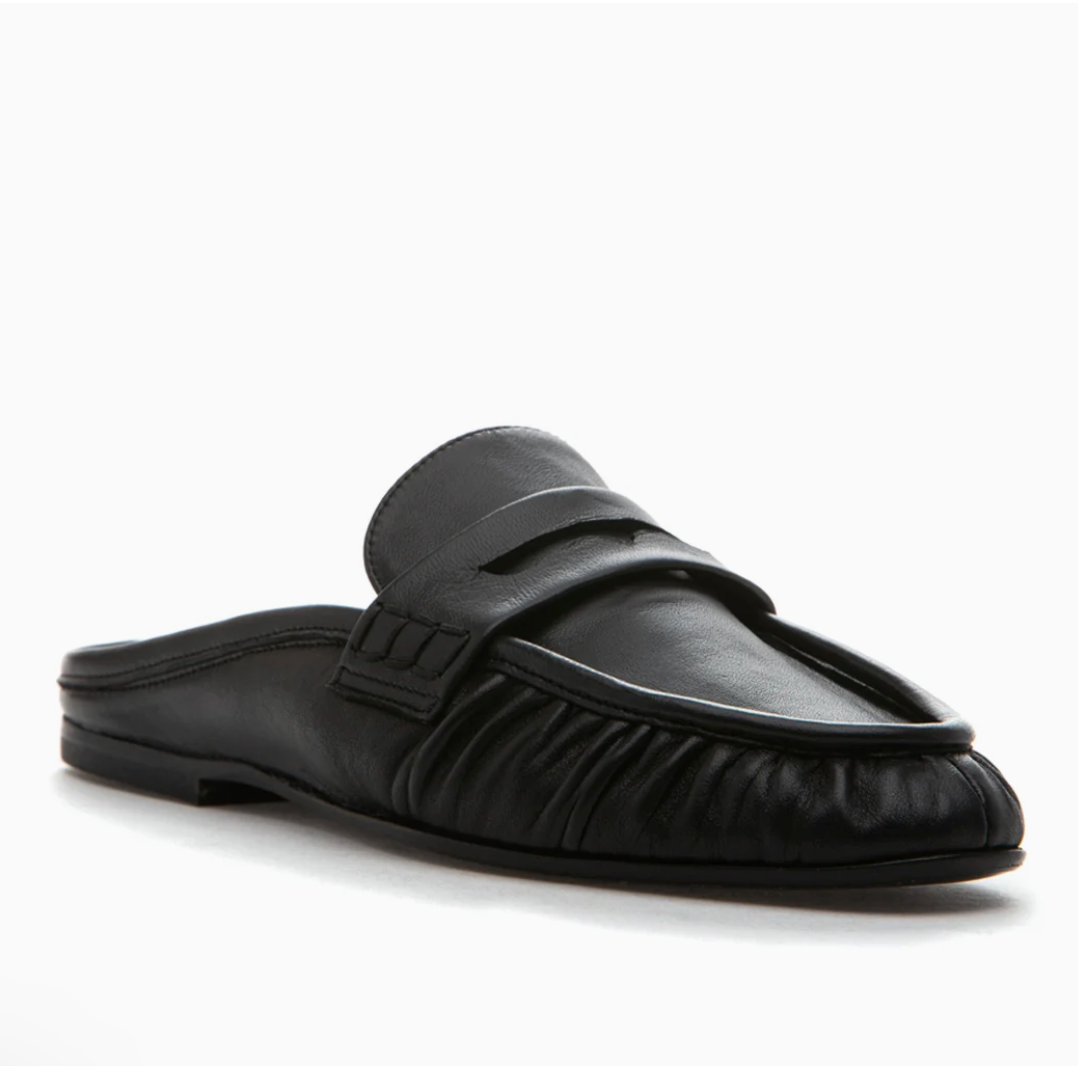 VIVIEN BLACK LEATHER LOAFER MULES
