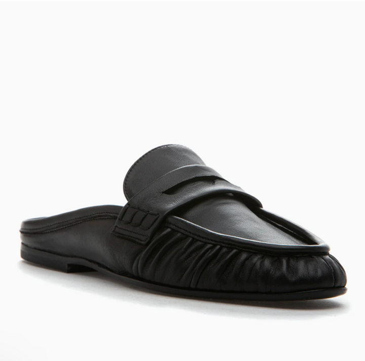 VIVIEN BLACK LEATHER LOAFER MULES
