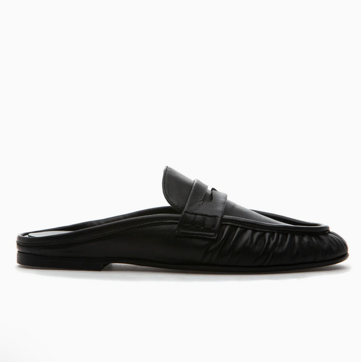 VIVIEN BLACK LEATHER LOAFER MULES
