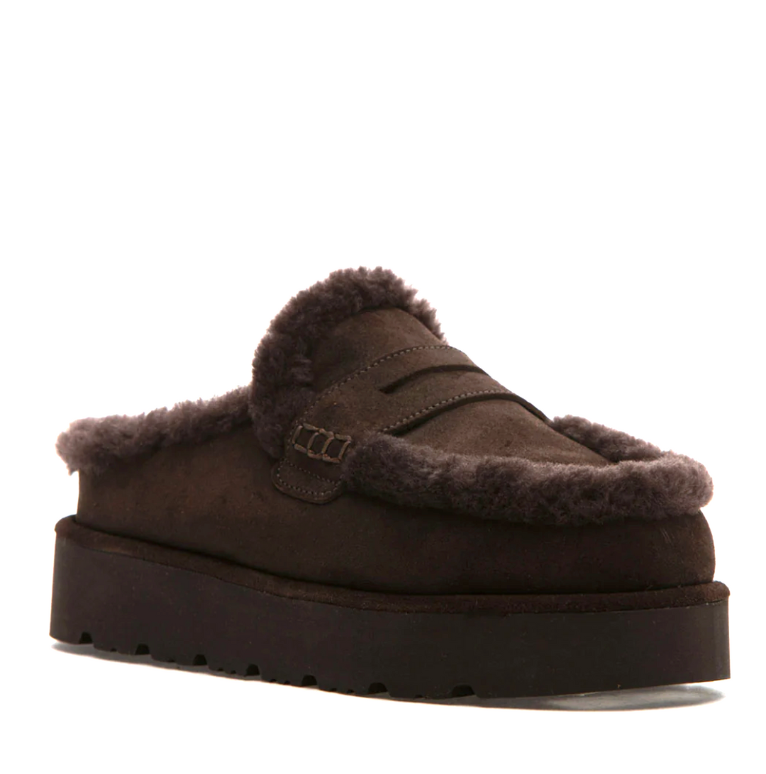SIRIA BROWN SUEDE FUR PLATFORM MULE