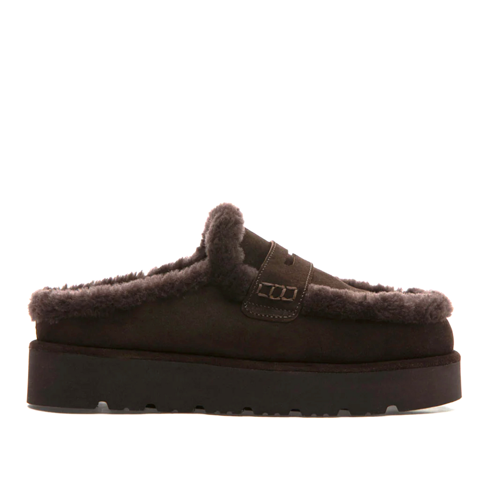 SIRIA BROWN SUEDE FUR PLATFORM MULE