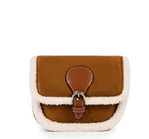 AGNES COGNAC TRIMMED IN FUR CROSSBODY