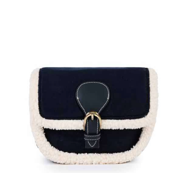 AGNES NAVY TRIMMED IN FUR CROSSBODY