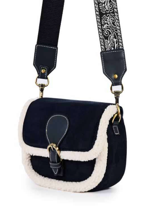 AGNES NAVY TRIMMED IN FUR CROSSBODY