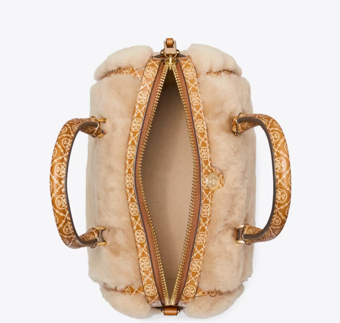 T MONOGRAM SHEARLING PETITE BARREL BAG
