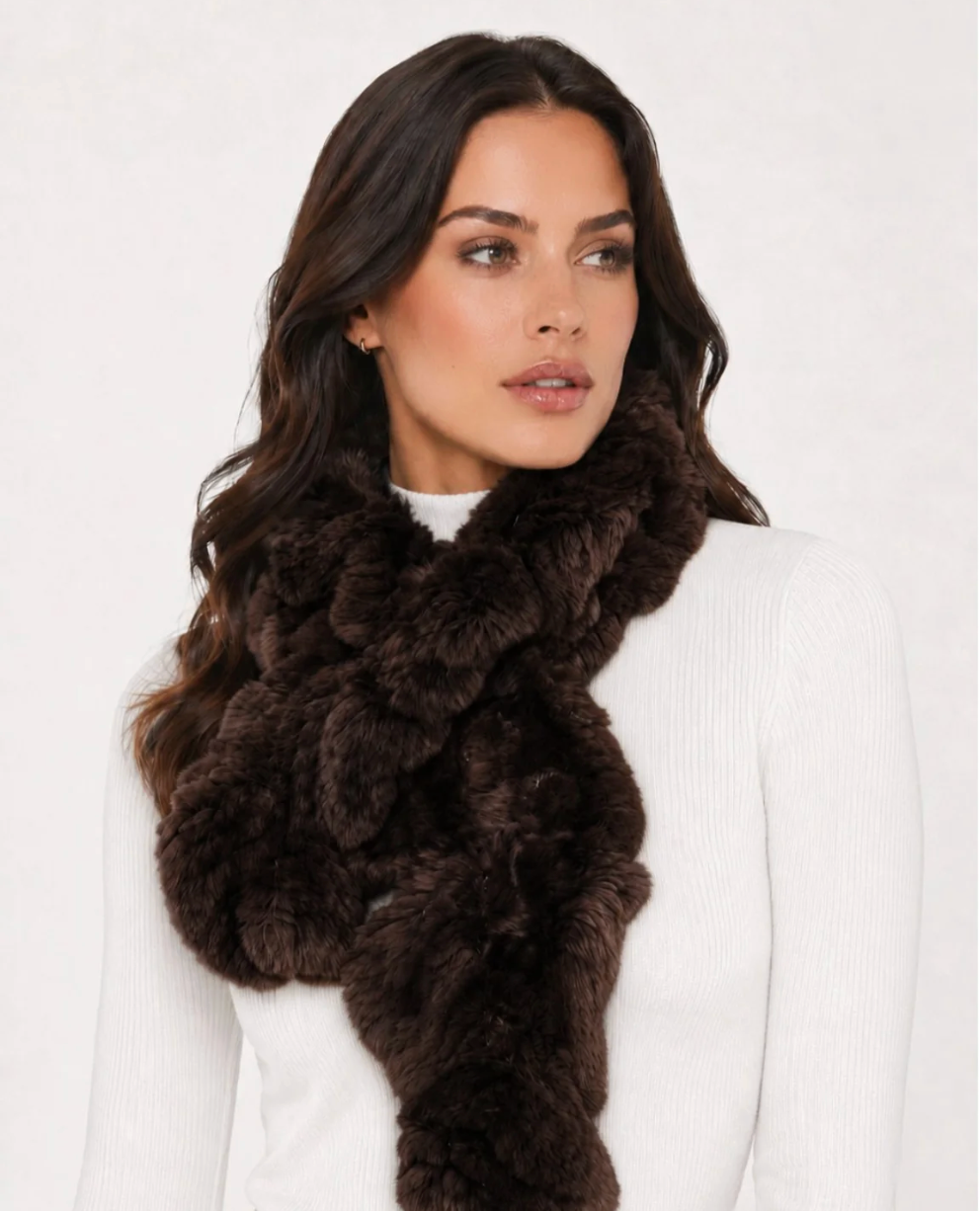 REX RUFFLE SCARF DARK BROWN