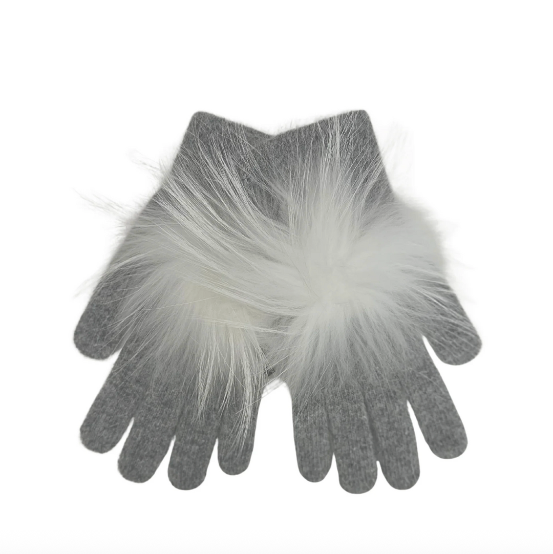 GLOVE04 GREY/WHITE POMPOM