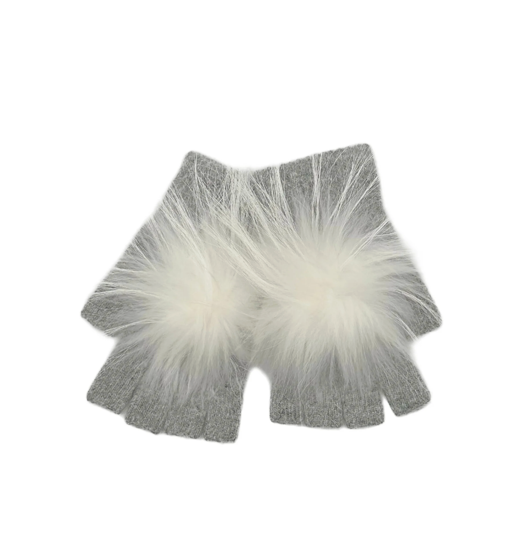 HANDWARMER 62 GREY/WHITE POMPOM