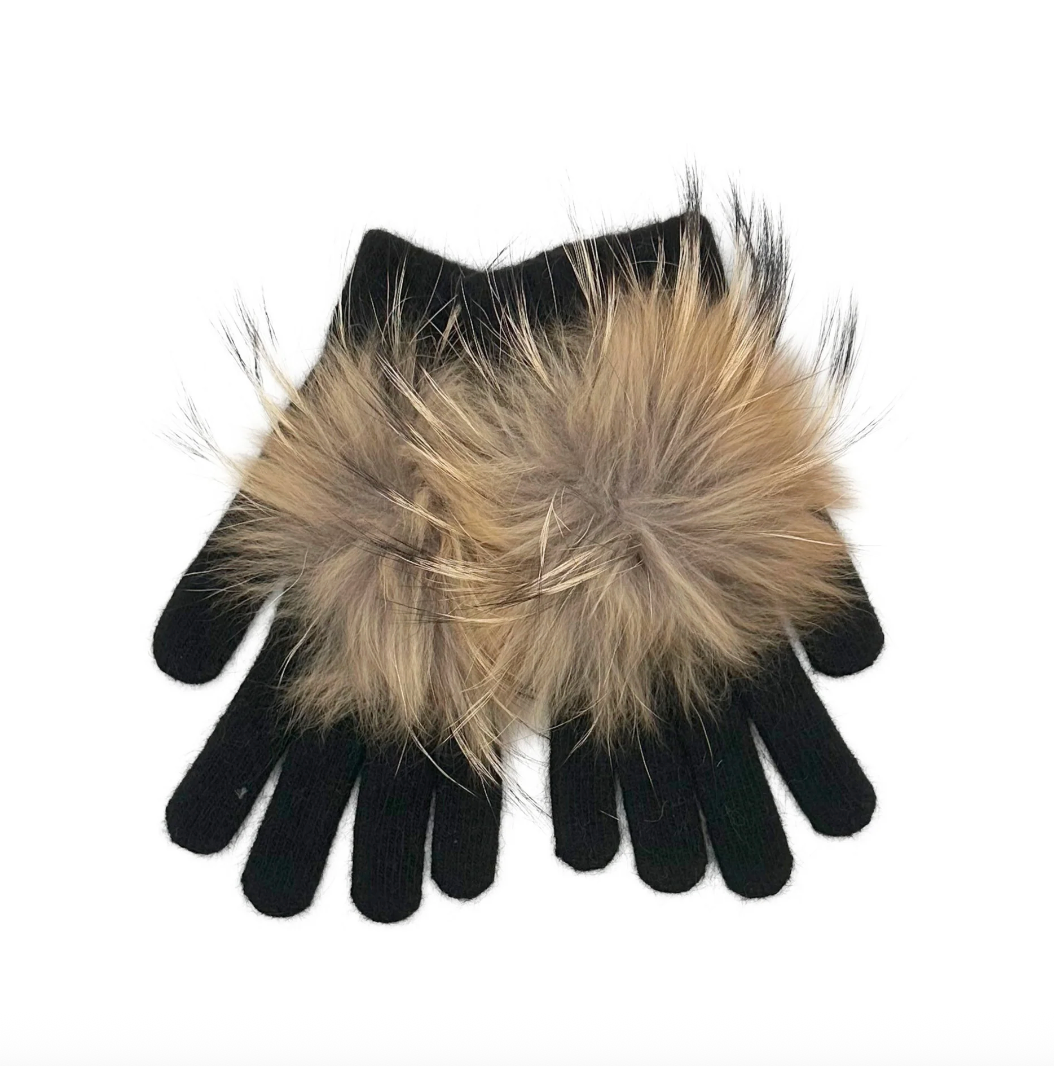 GLOVE04 BLACK/NATURAL POMPOM
