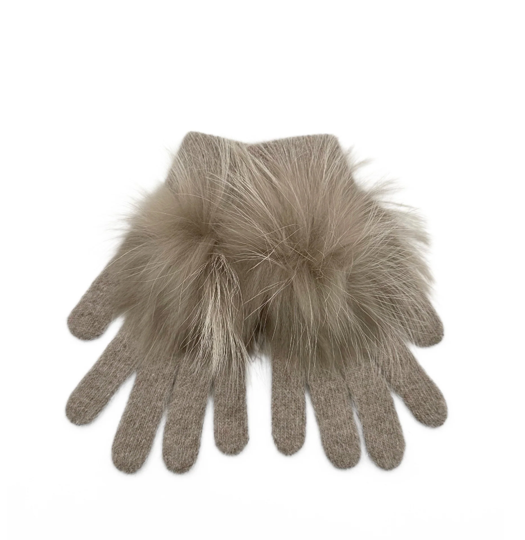 GLOVE04 TAUPE POMPOM