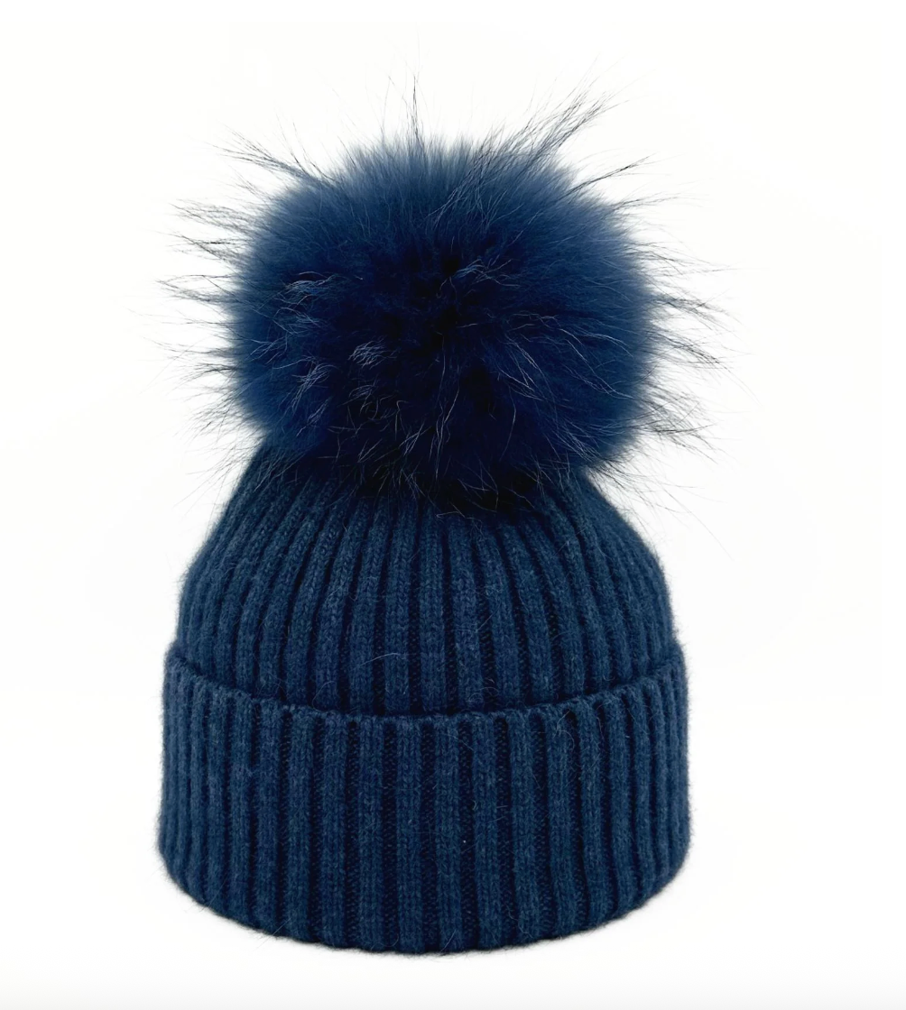 HAT62 NAVY POMPOM