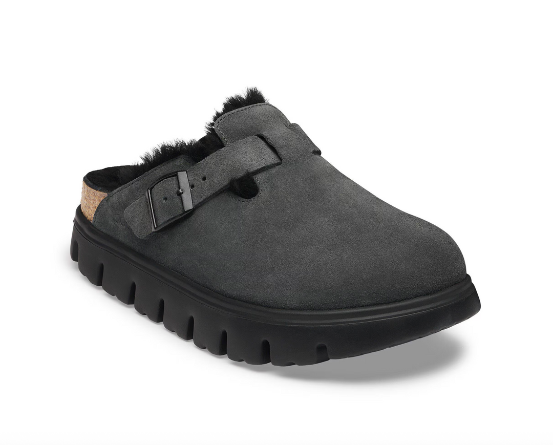 BOSTON CHUNKY SHEARLING BLACK SUEDE CLOG