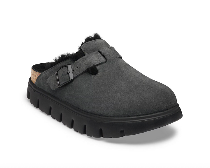 BOSTON CHUNKY SHEARLING BLACK SUEDE CLOG