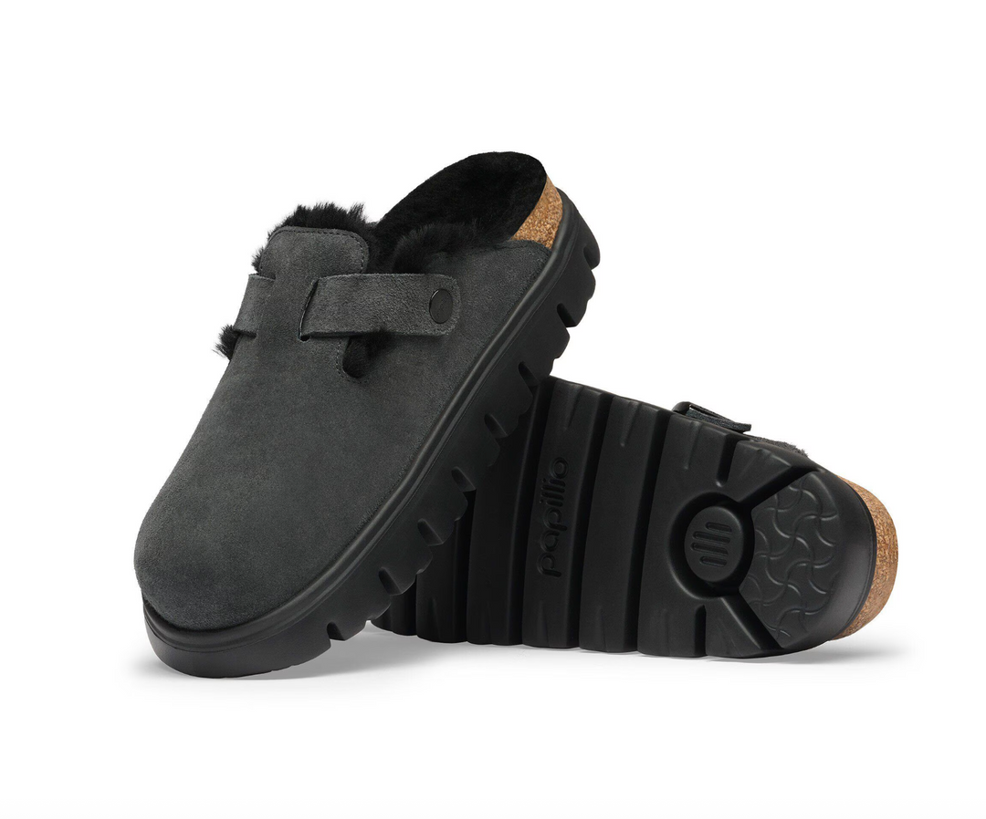 BOSTON CHUNKY SHEARLING BLACK SUEDE CLOG