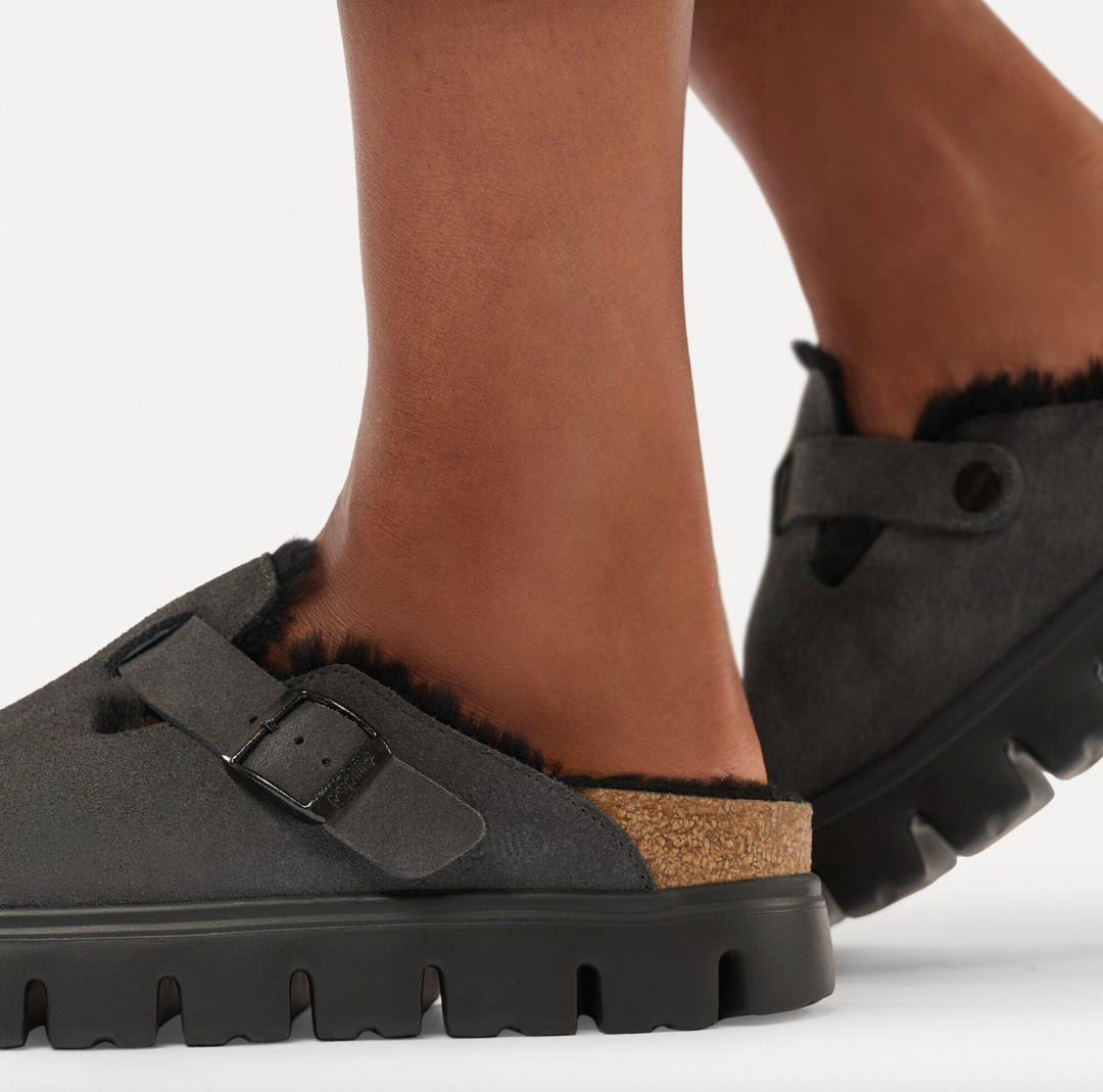 BOSTON CHUNKY SHEARLING BLACK SUEDE CLOG