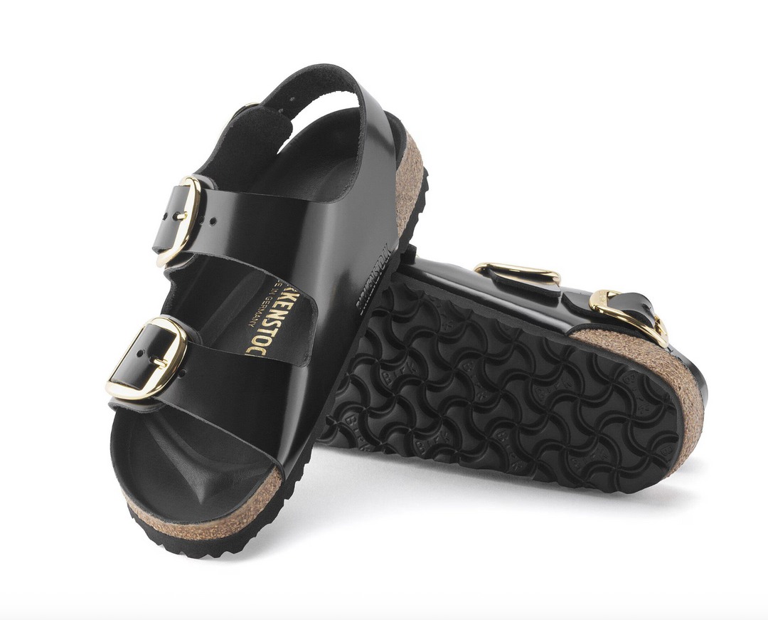 MILANO BIG BUCKLE HIGH SHINE BLACK SANDAL