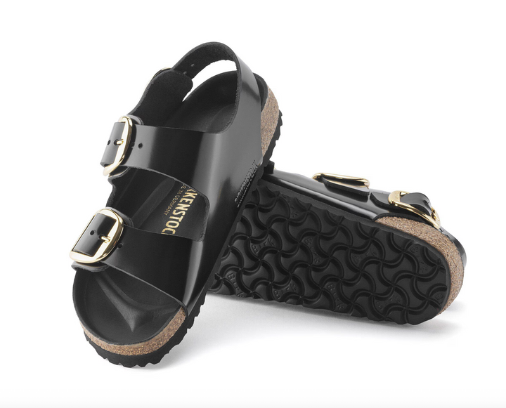 MILANO BIG BUCKLE HIGH SHINE BLACK SANDAL