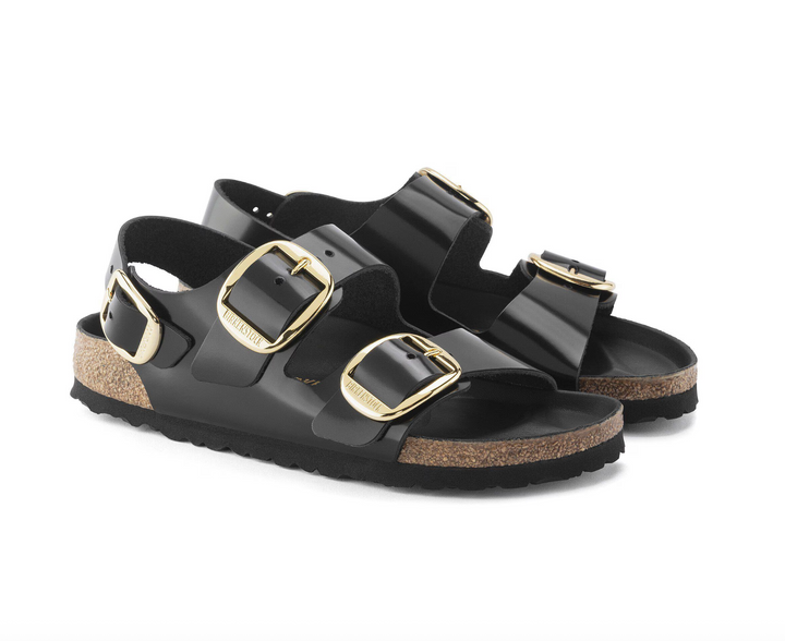 MILANO BIG BUCKLE HIGH SHINE BLACK SANDAL