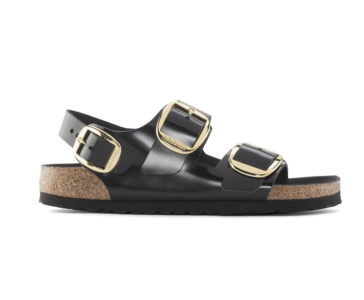 MILANO BIG BUCKLE HIGH SHINE BLACK SANDAL