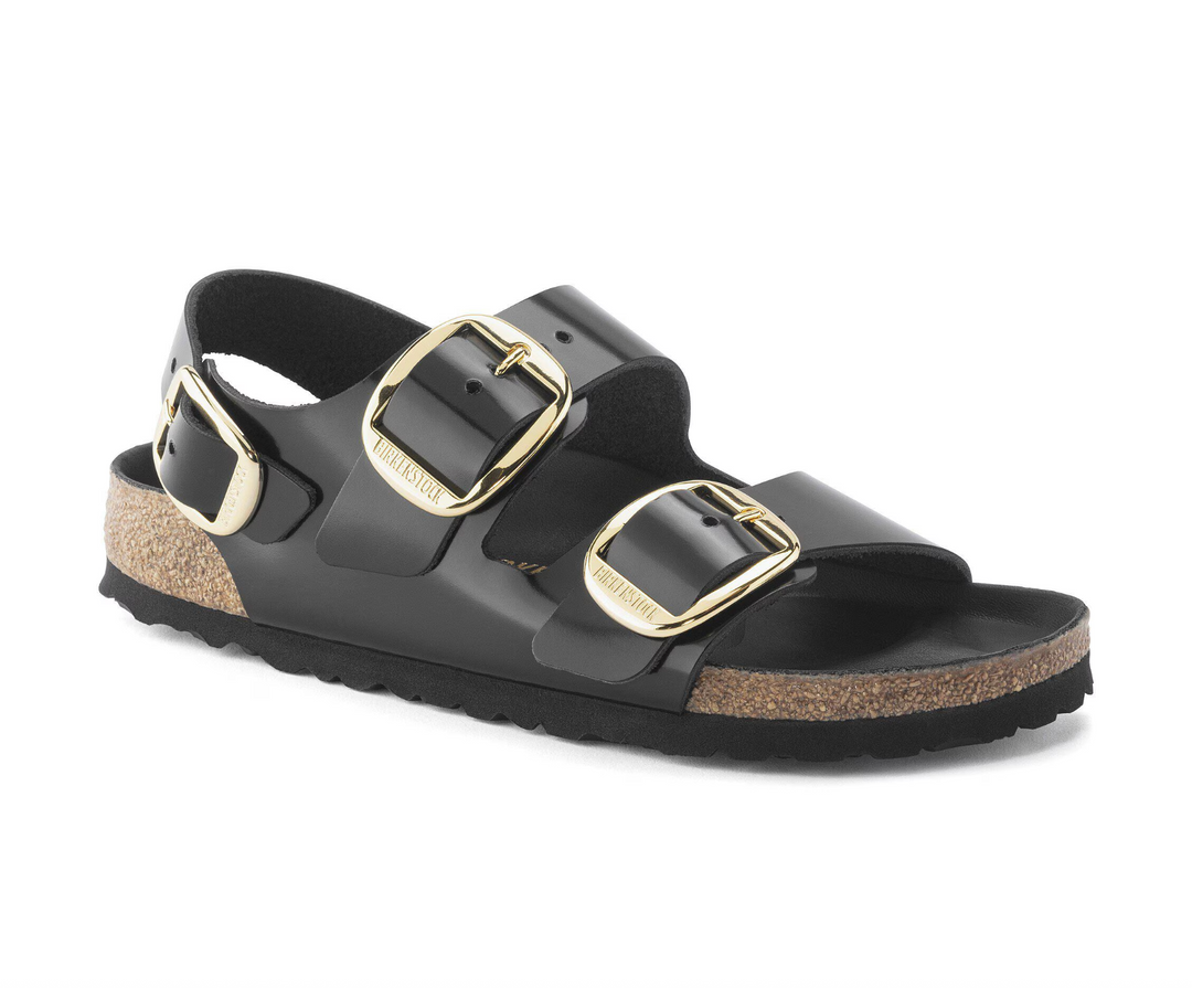MILANO BIG BUCKLE HIGH SHINE BLACK SANDAL