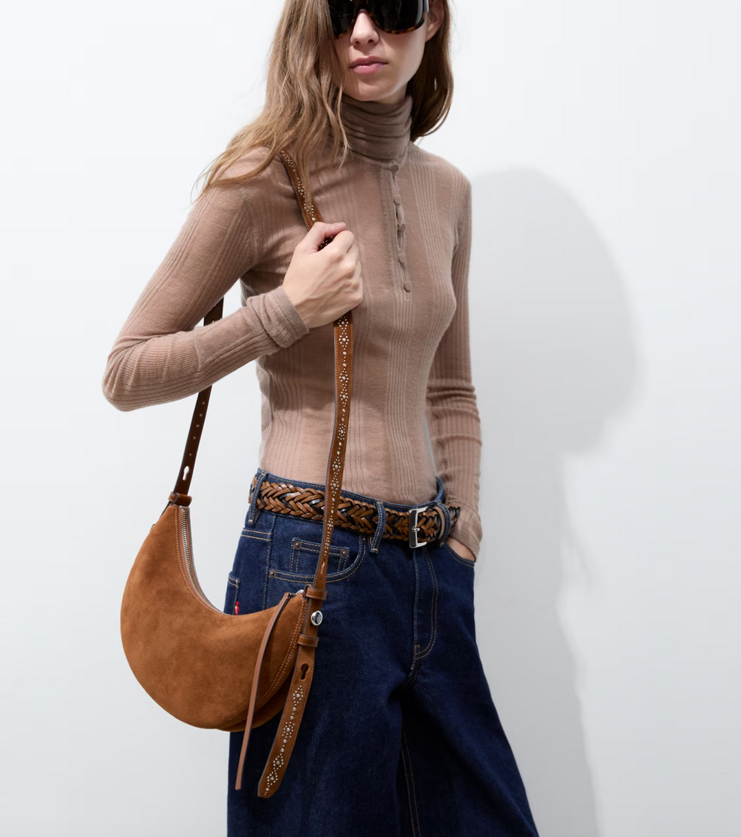 ROMY STUDDED HALF MOON CARAMEL