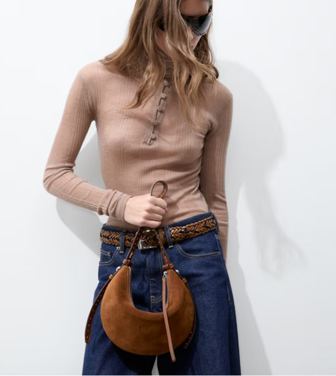 ROMY STUDDED HALF MOON CARAMEL