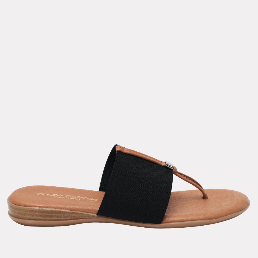 Andre Assous NICE BLACK STRETCH SANDAL Shoes | Shop now at Main &amp; Taylor Shoes!