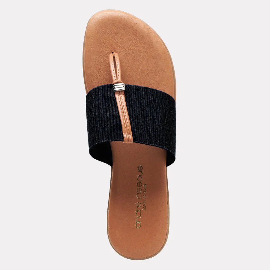Andre Assous NICE BLACK STRETCH SANDAL Shoes | Shop now at Main &amp; Taylor Shoes!