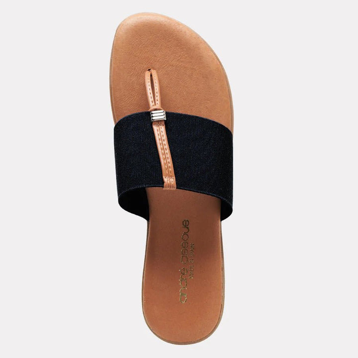 Andre Assous NICE BLACK STRETCH SANDAL Shoes | Shop now at Main &amp; Taylor Shoes!