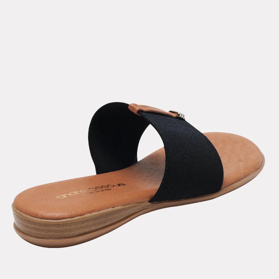 Andre Assous NICE BLACK STRETCH SANDAL Shoes | Shop now at Main &amp; Taylor Shoes!