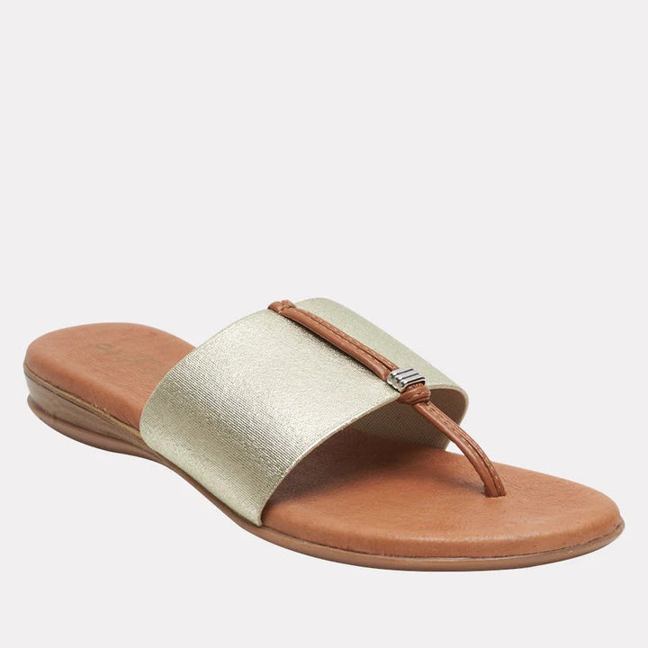 Andre Assous NICE PLATINO STRETCH SANDAL Shoes | Shop now at Main &amp; Taylor Shoes!